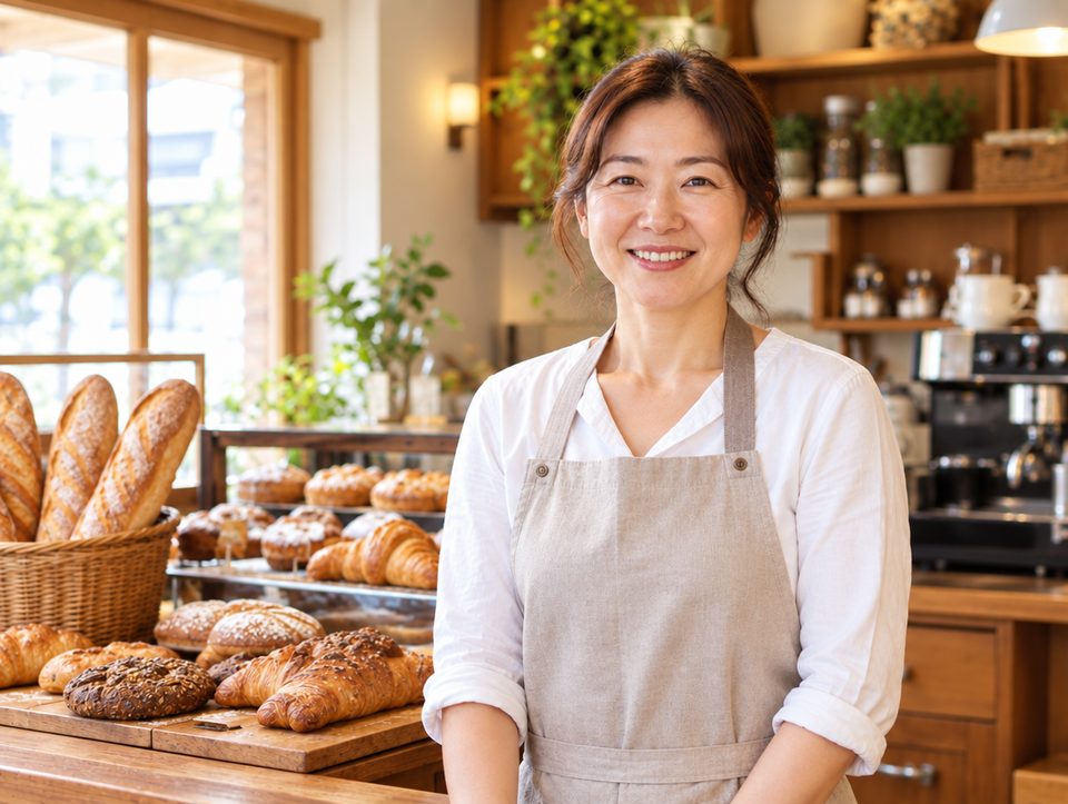 빵집 앞에 선 소상공인 사장님
